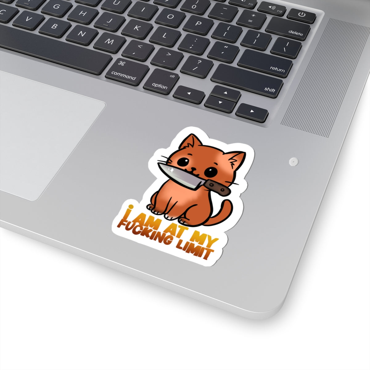 Cute Cat with Knife "I Am At My Fucking Limit" — Funny Sarcastic Laptop Vinyl Sticker