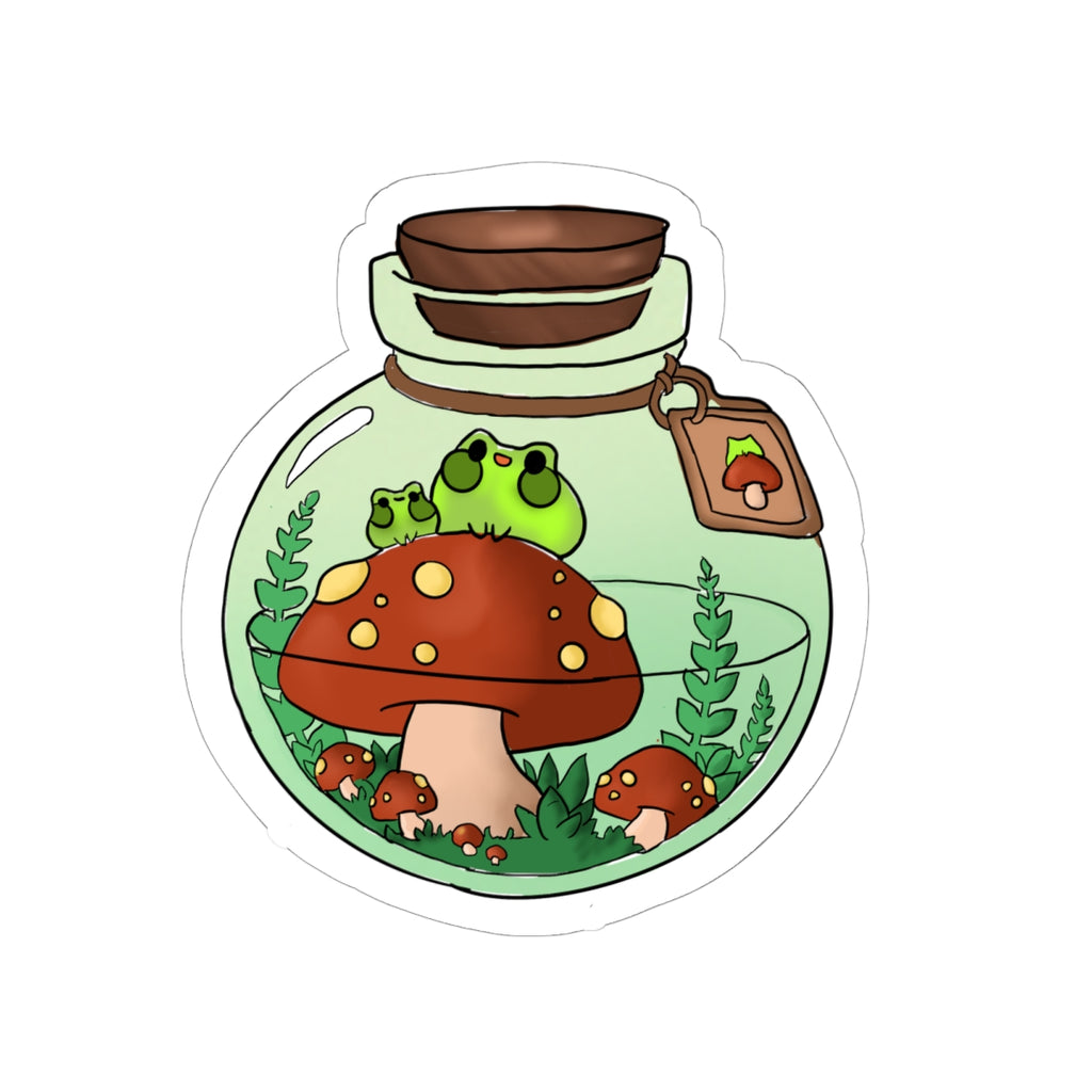 Mushroom Terrarium Kiss-Cut Sticker — Frog in Jar Cute Nature Decal
