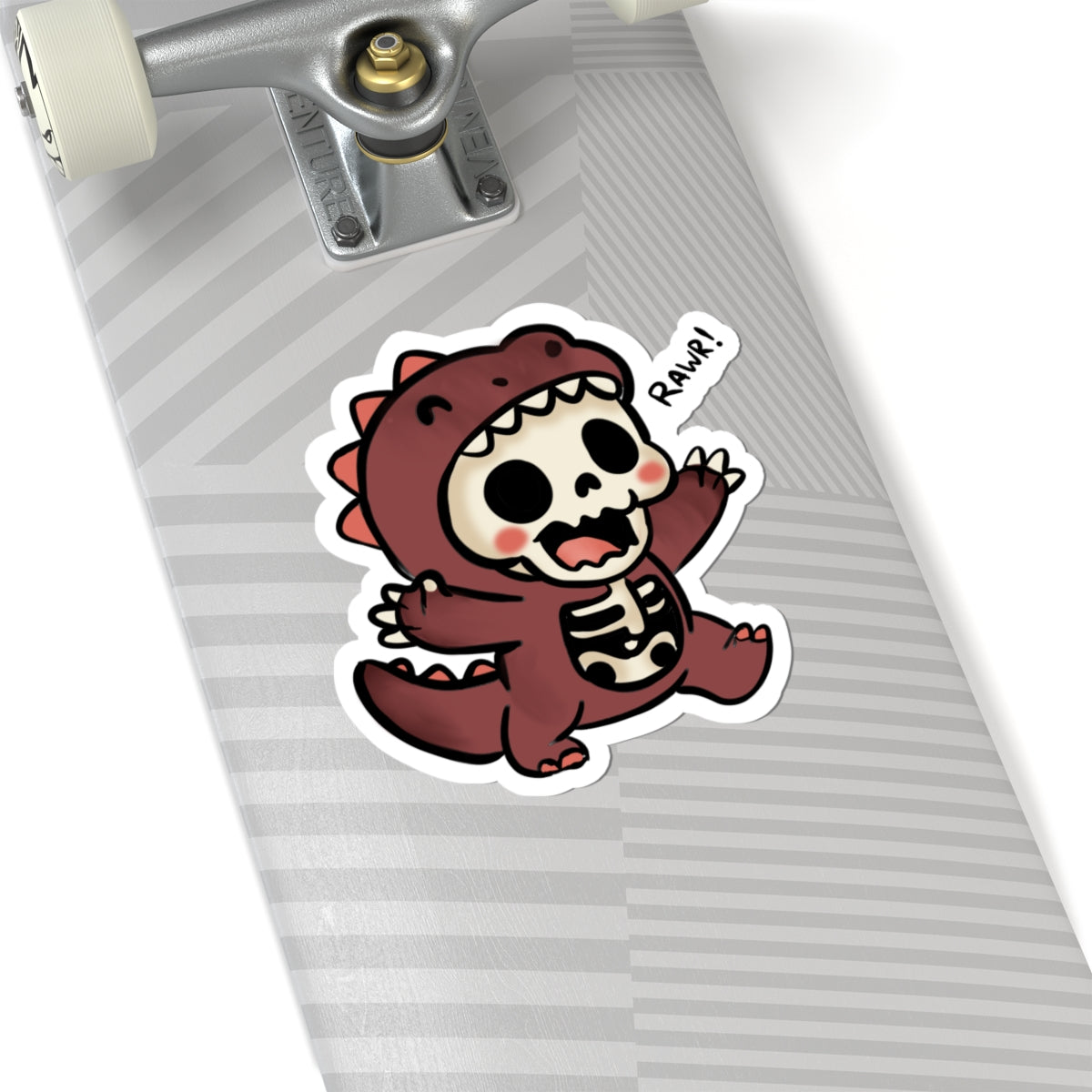 Cute Skeleton Dino Sticker — "Rawr!" Kiss-Cut Vinyl Decal