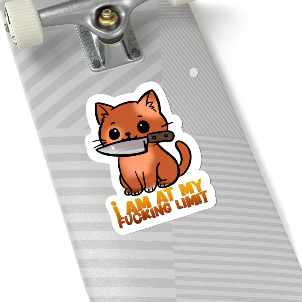 Cute Cat with Knife "I Am At My Fucking Limit" — Funny Sarcastic Laptop Vinyl Sticker