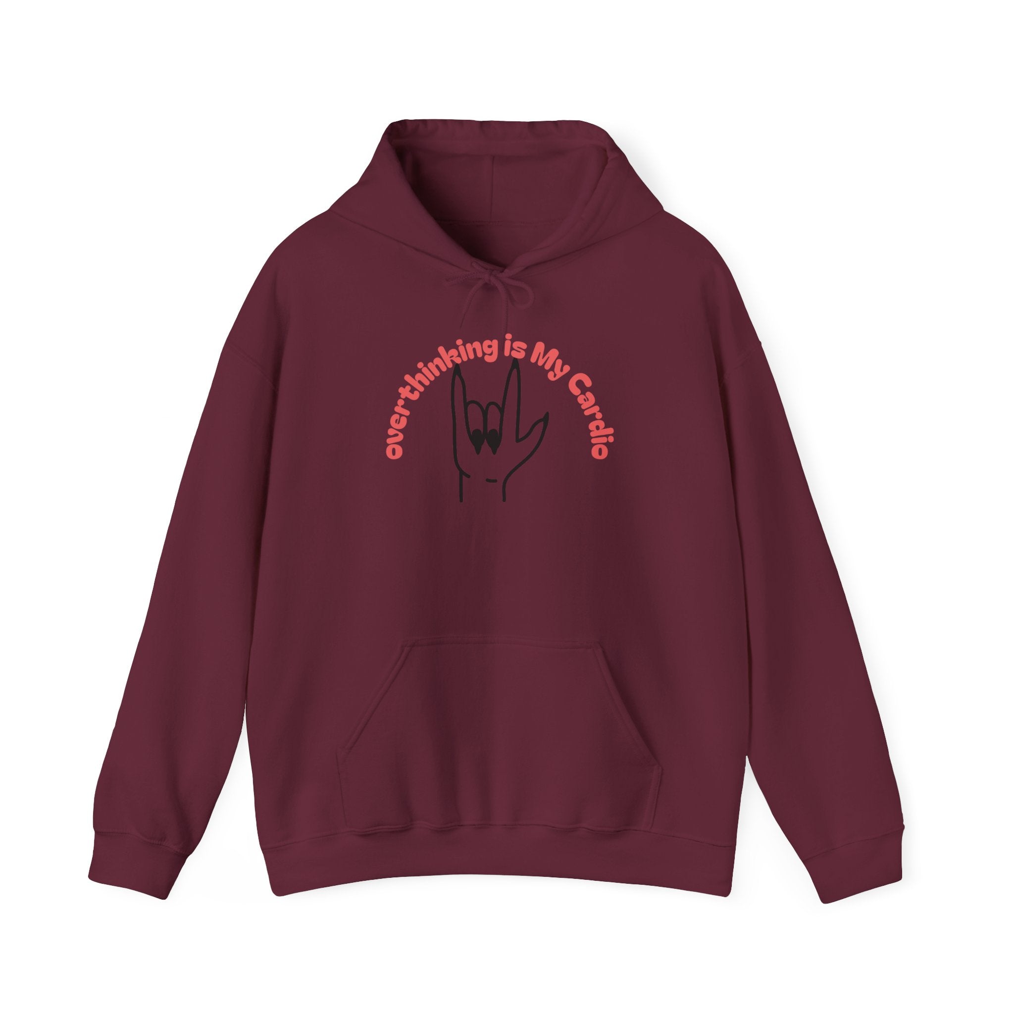 Hoodie – "Overthinking is My Cardio" Rock Hand Graphic Pullover