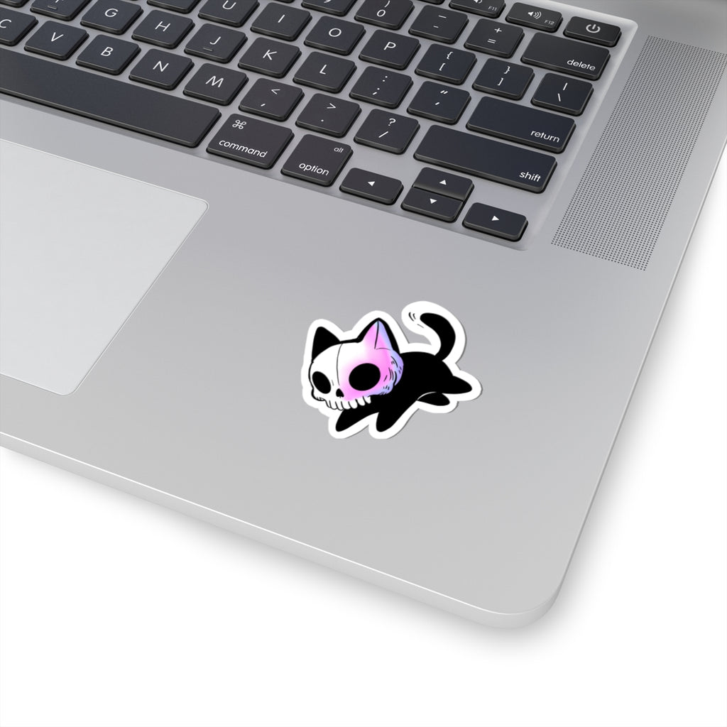Skull Cat Kiss-Cut Sticker — Cute Gothic Laptop Decal