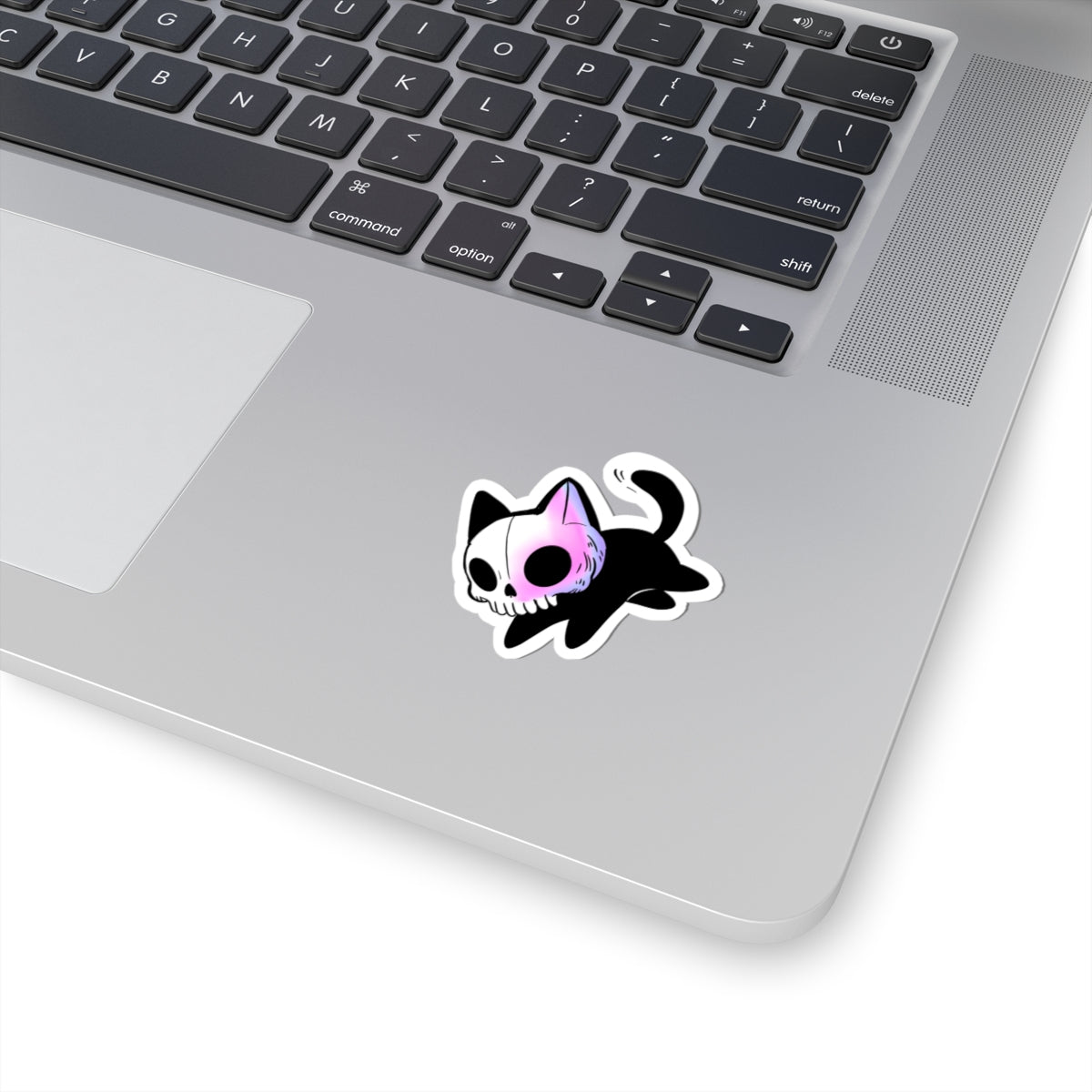 Skull Cat Kiss-Cut Sticker — Cute Gothic Laptop Decal