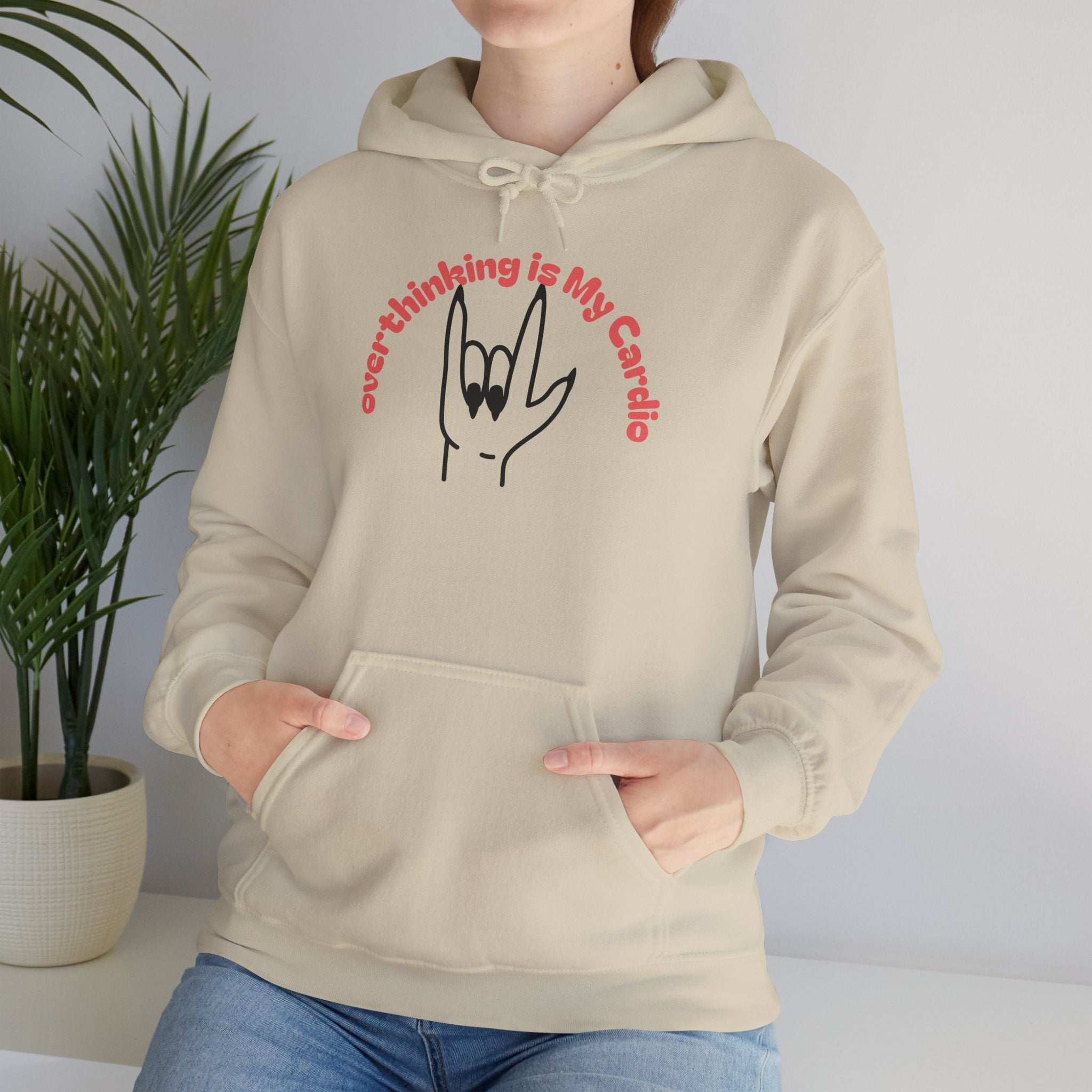 Hoodie – "Overthinking is My Cardio" Rock Hand Graphic Pullover