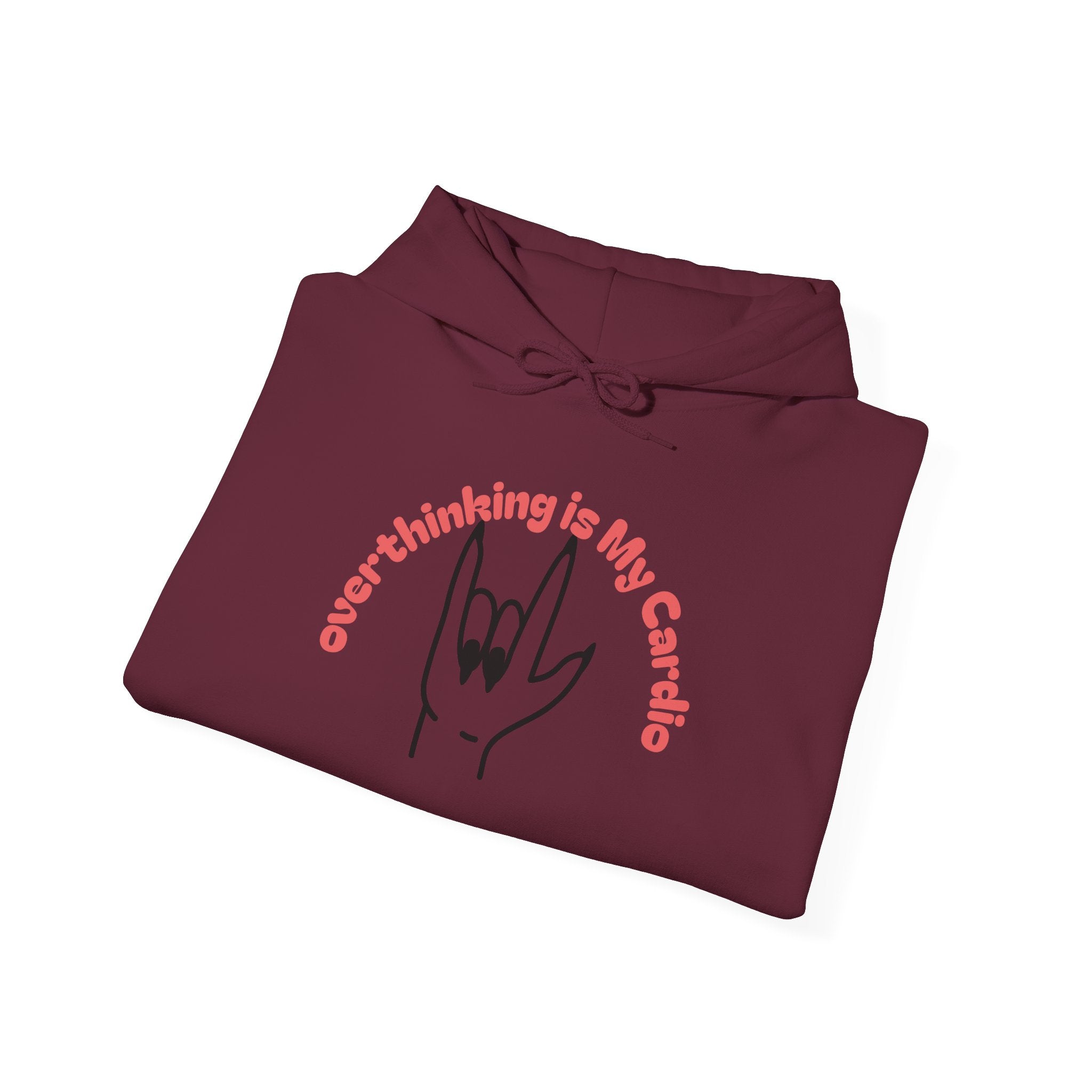 Hoodie – "Overthinking is My Cardio" Rock Hand Graphic Pullover