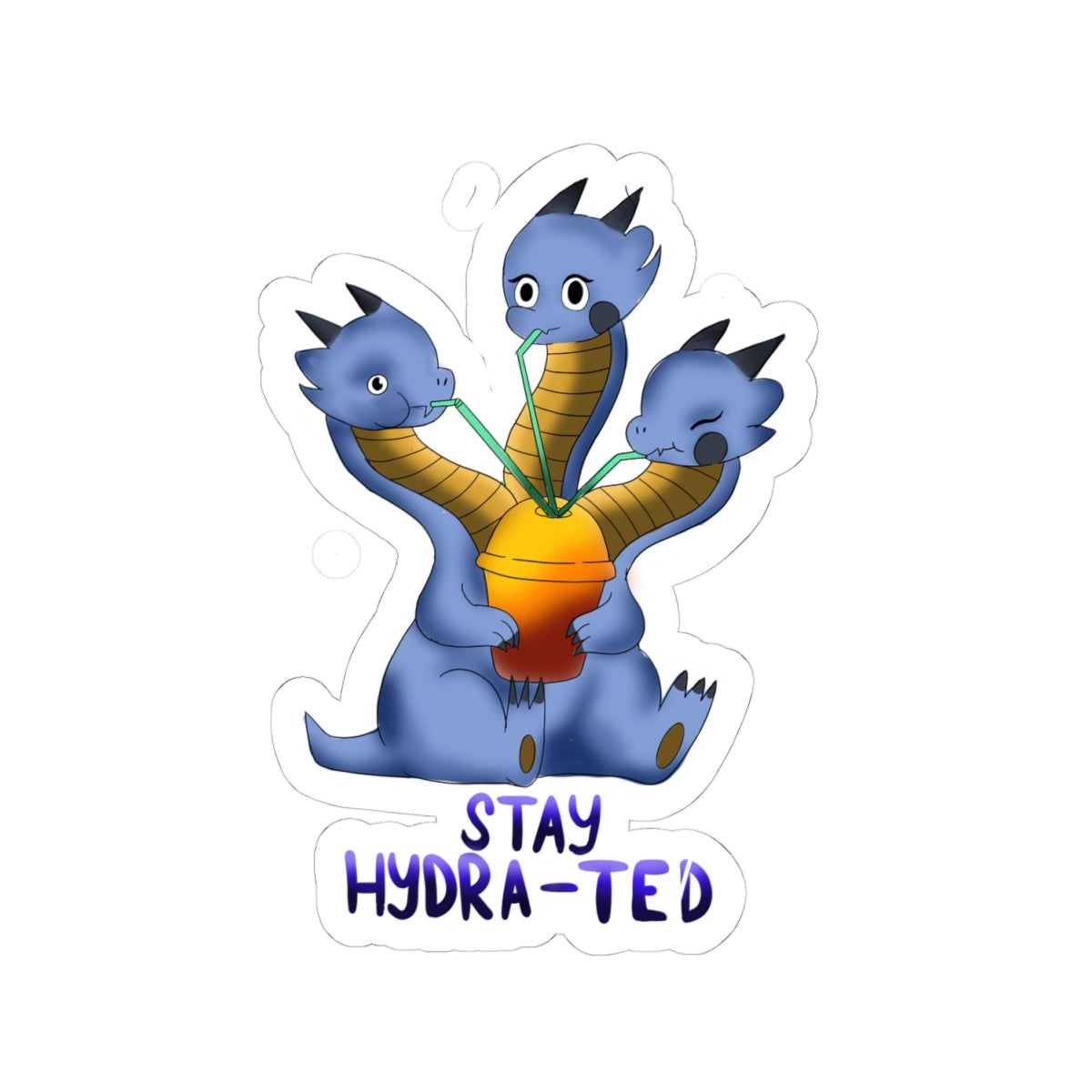 Hydra Drink Sticker — Cute Blue Three-Headed Dragon with "Stay Hydra-ted"