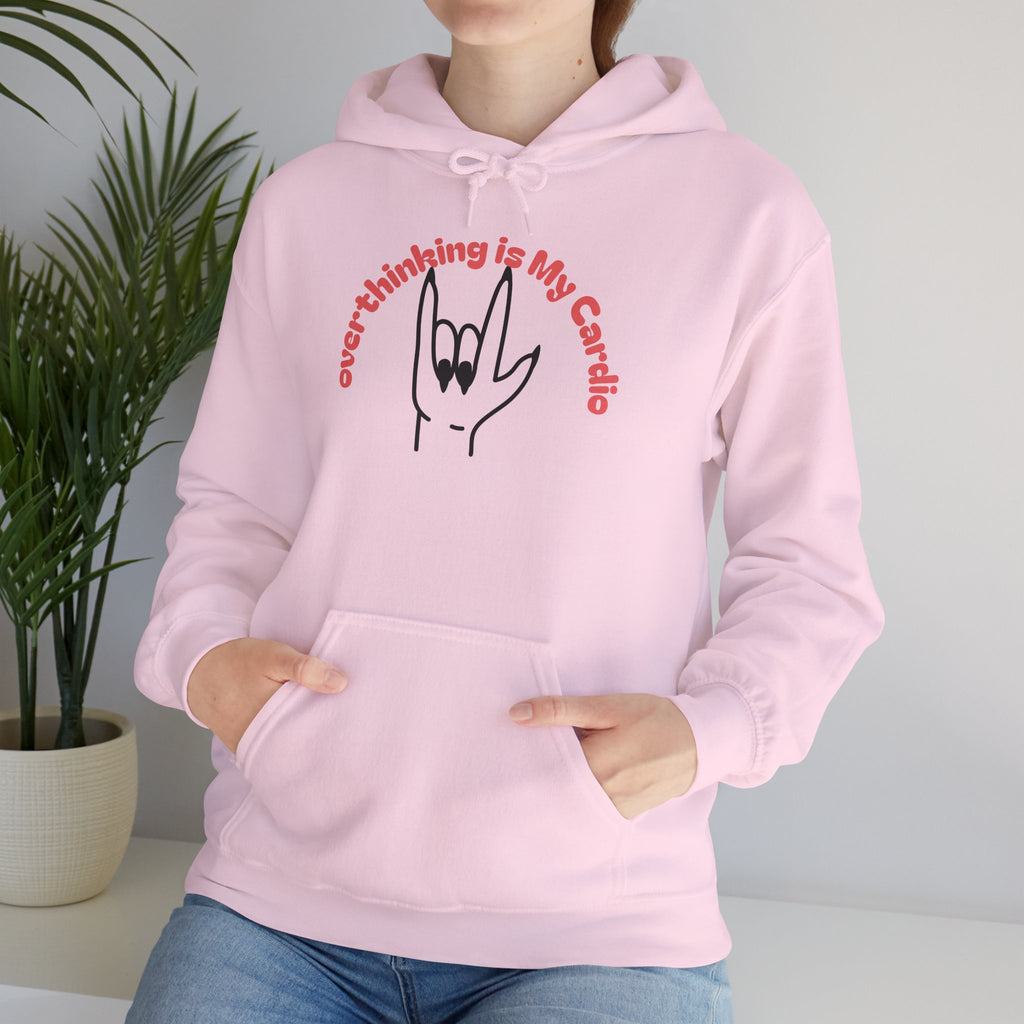Hoodie – "Overthinking is My Cardio" Rock Hand Graphic Pullover