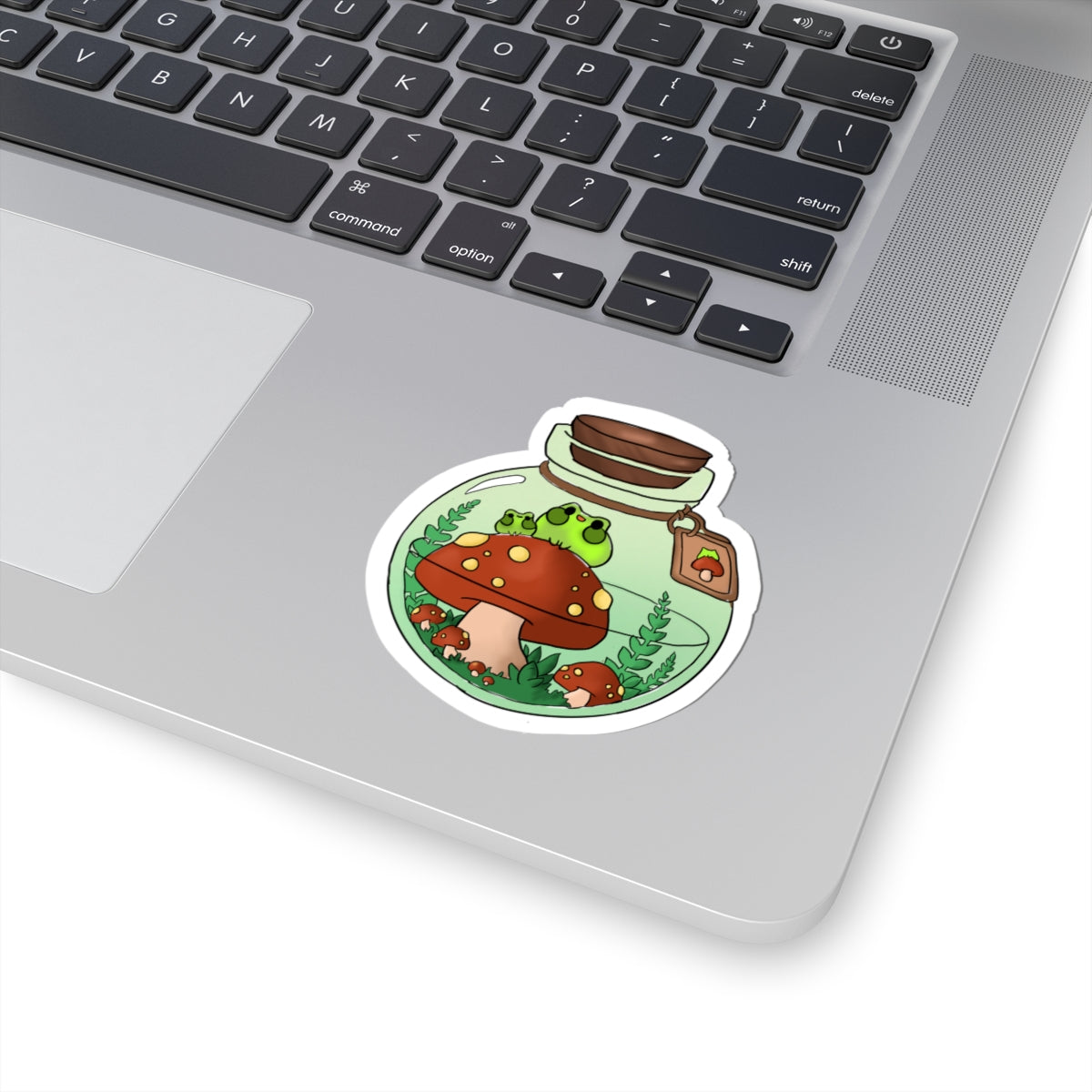Mushroom Terrarium Kiss-Cut Sticker — Frog in Jar Cute Nature Decal