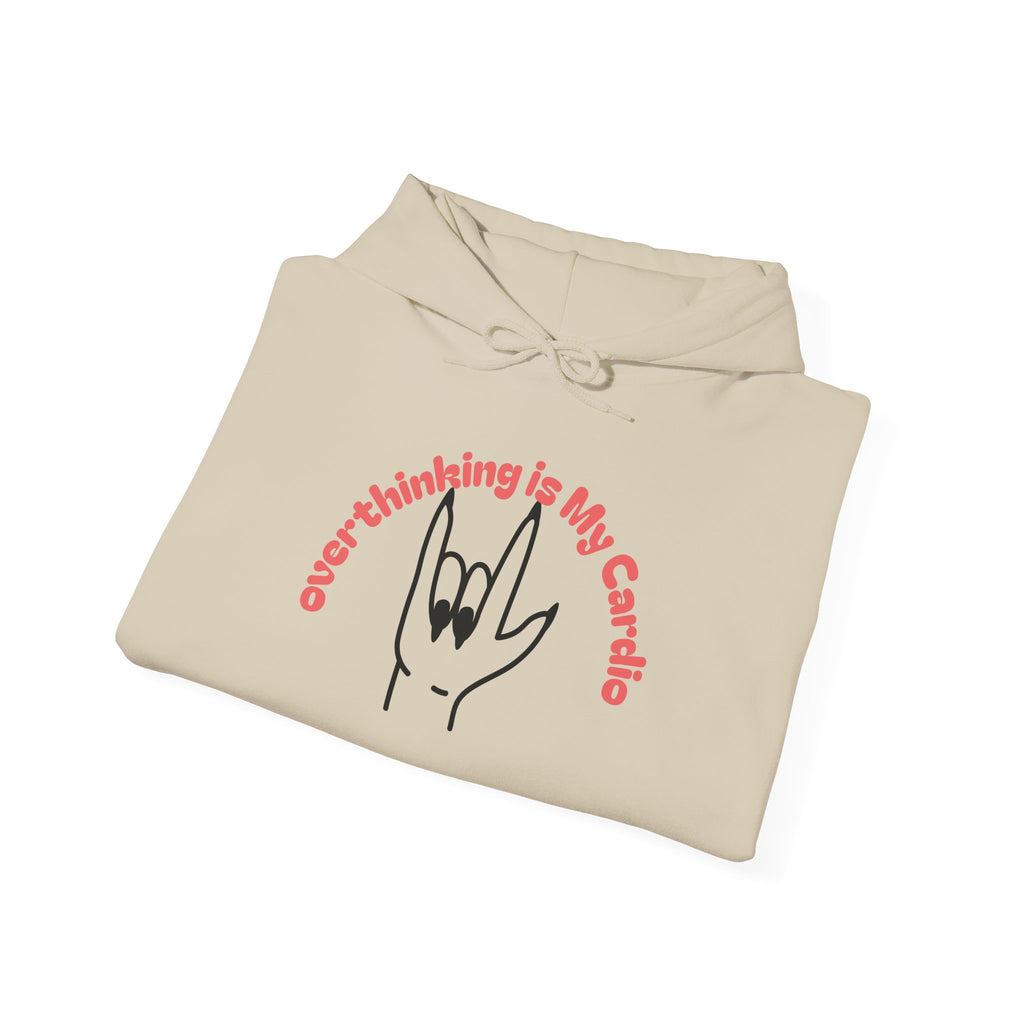 Hoodie – "Overthinking is My Cardio" Rock Hand Graphic Pullover