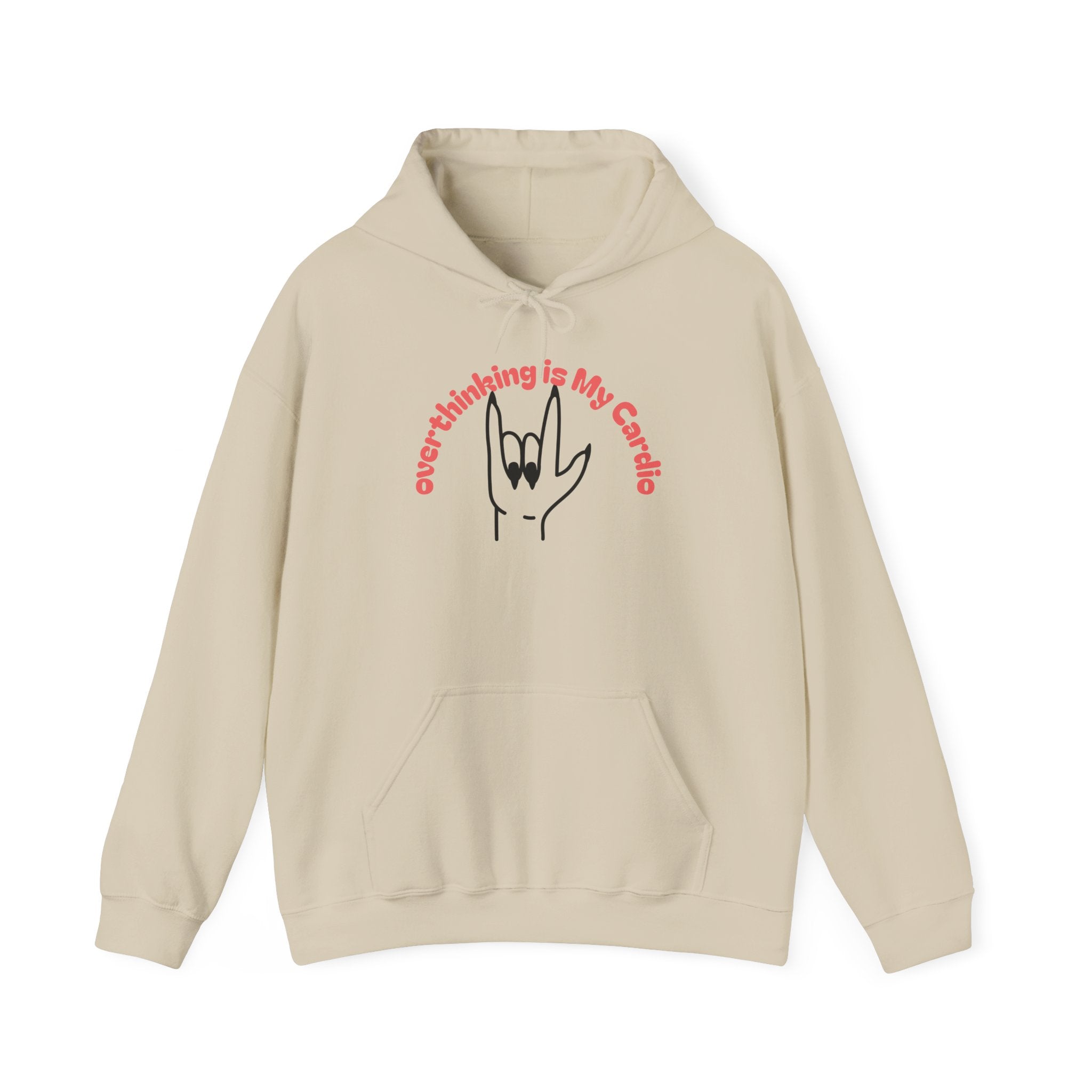 Hoodie – "Overthinking is My Cardio" Rock Hand Graphic Pullover