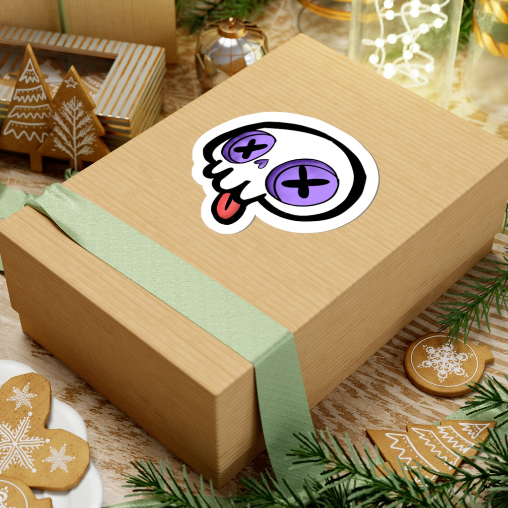 Cute Skull — Purple X-Eyes Tongue Out Kiss-Cut Decal for Laptops & Skateboards