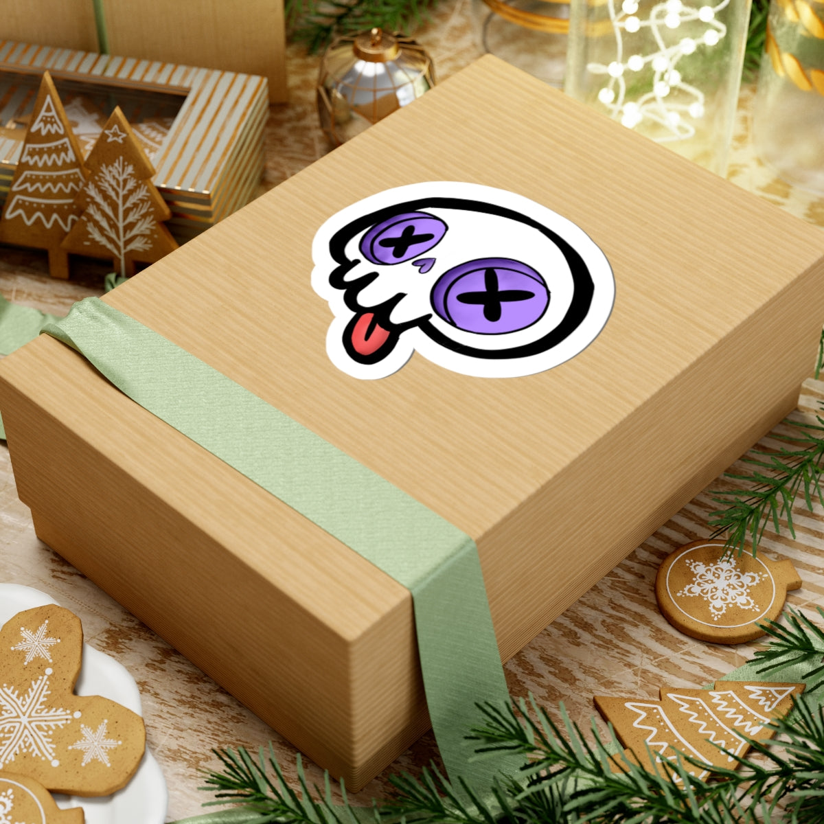 Cute Skull — Purple X-Eyes Tongue Out Kiss-Cut Decal for Laptops & Skateboards