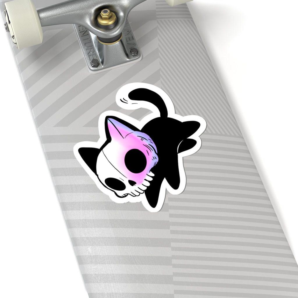 Skull Cat Kiss-Cut Sticker — Cute Gothic Laptop Decal