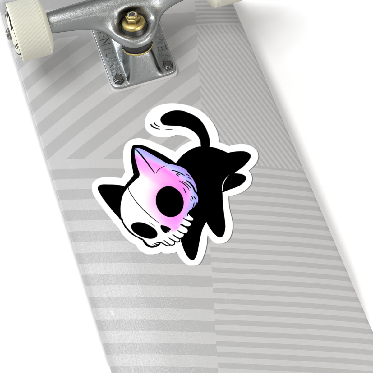 Skull Cat Kiss-Cut Sticker — Cute Gothic Laptop Decal