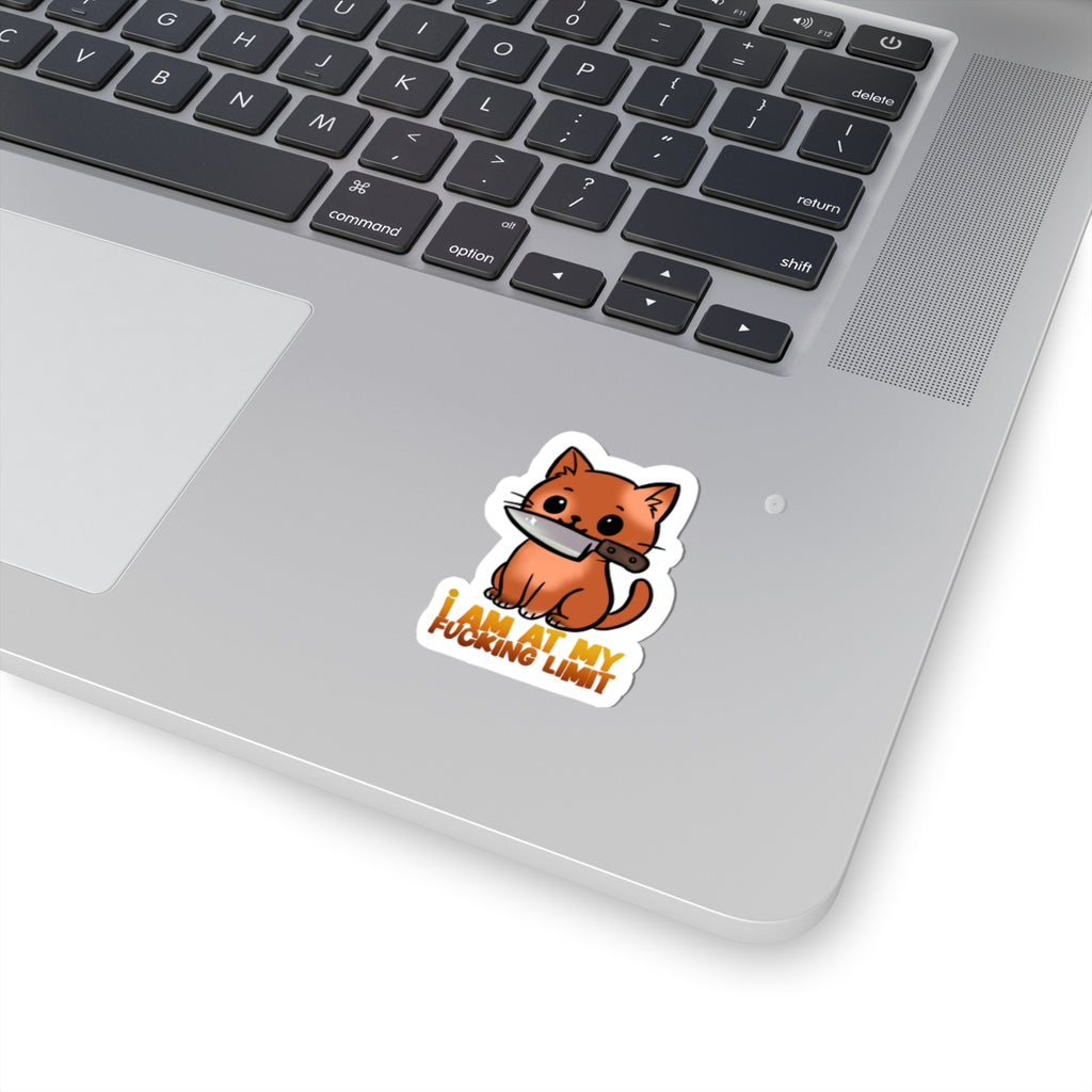 Cute Cat with Knife "I Am At My Fucking Limit" — Funny Sarcastic Laptop Vinyl Sticker