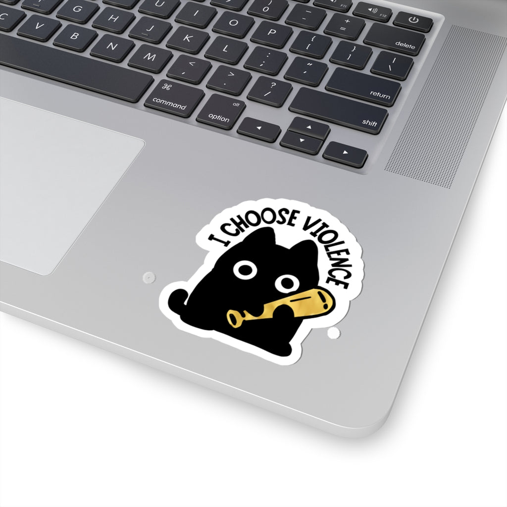 I Choose Violence Cat Sticker — Cute Black Cat with Baseball Bat Kiss-Cut Sticker