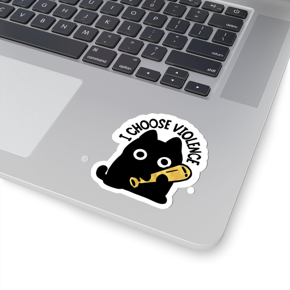 I Choose Violence Cat Sticker — Cute Black Cat with Baseball Bat Kiss-Cut Sticker