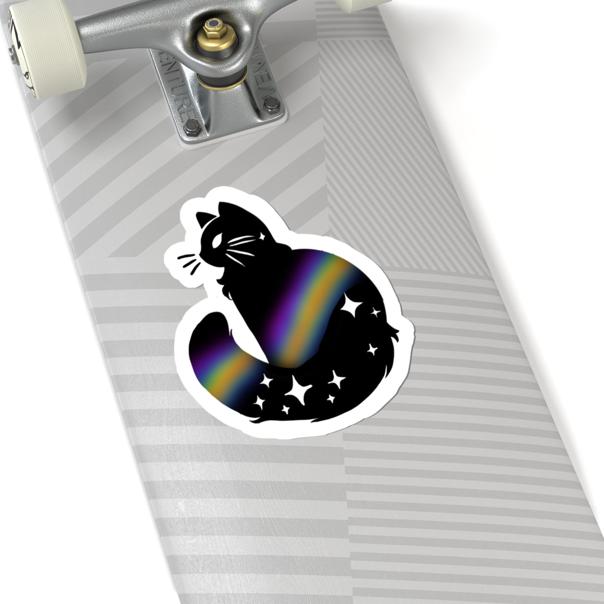Galaxy Cat Kiss-Cut Sticker — Black Cat with Rainbow Nebula & Stars