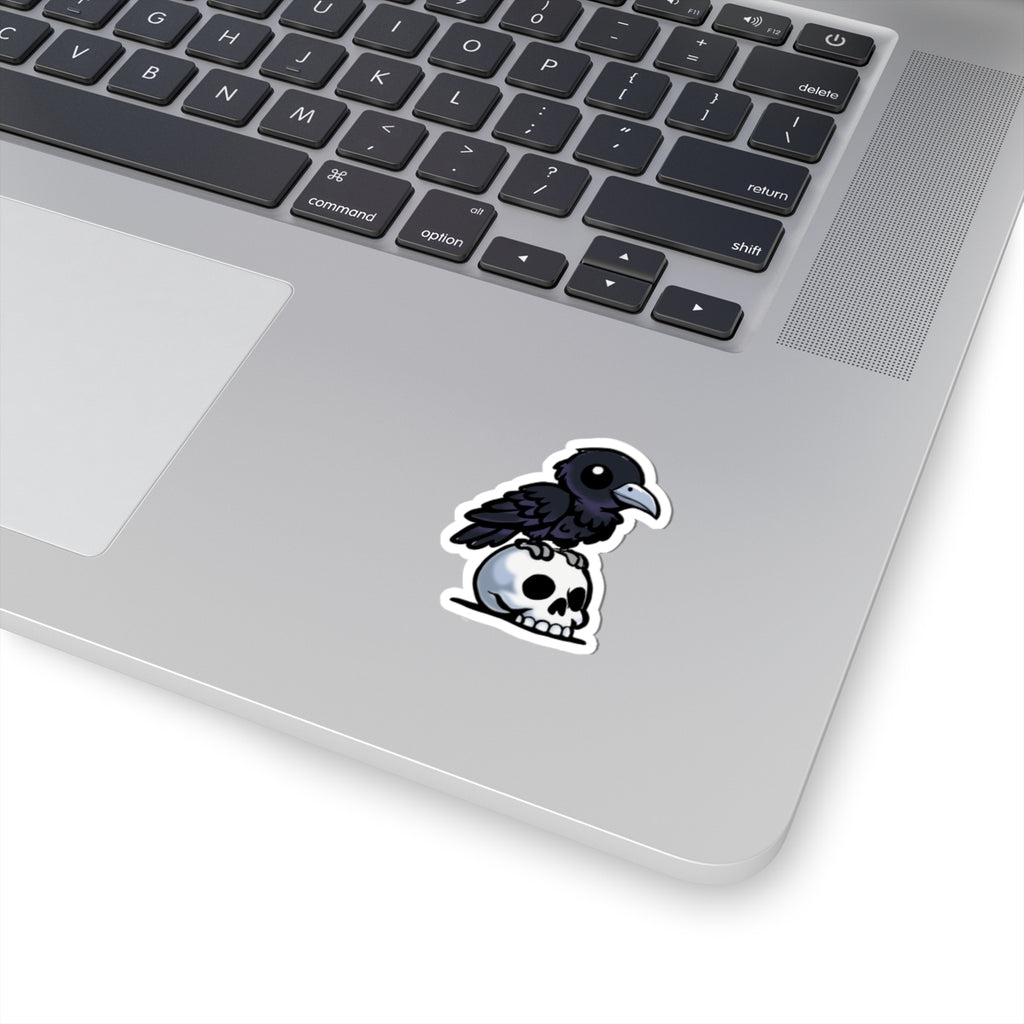Raven on Skull Sticker — Gothic Kiss-Cut Laptop Decal
