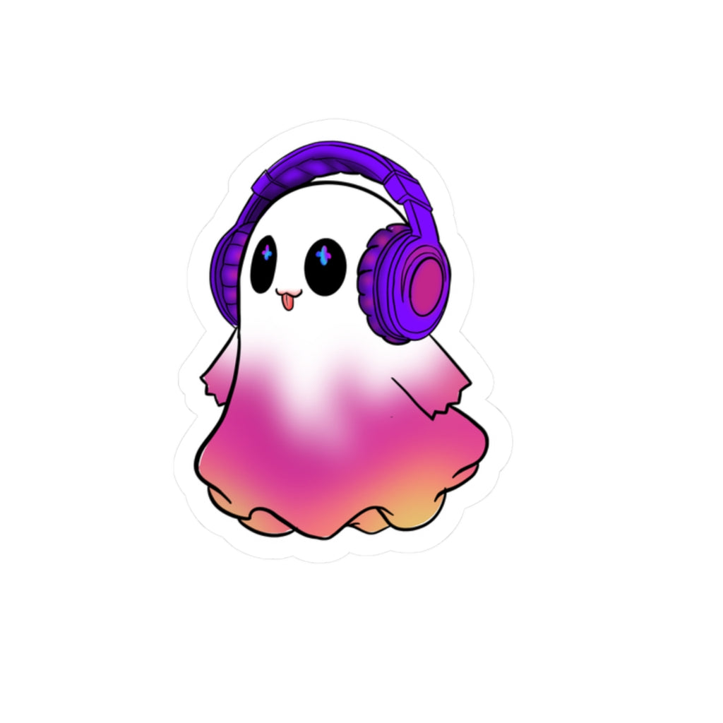 Cute Ghost  — Pink Gradient Ghost with Headphones, Laptop-Decal for Teens & Gamers