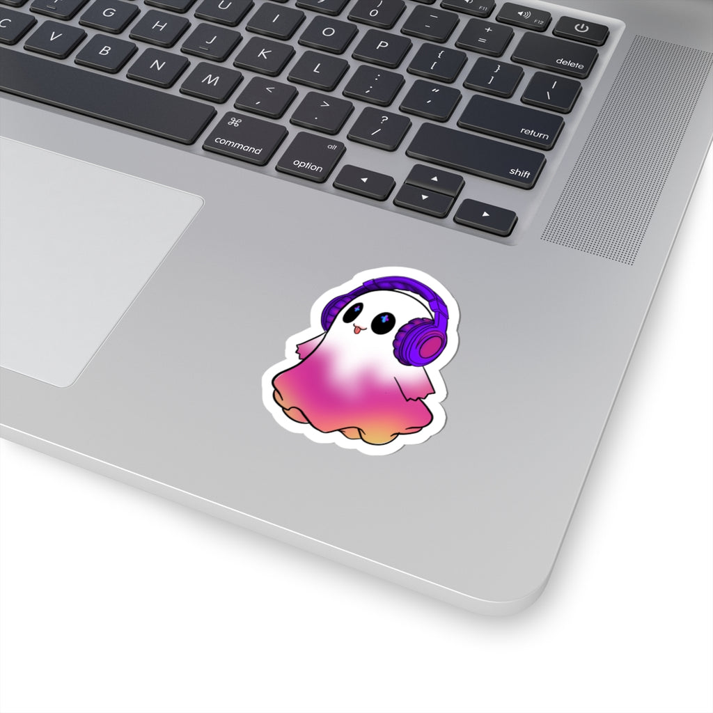 Cute Ghost  — Pink Gradient Ghost with Headphones, Laptop-Decal for Teens & Gamers