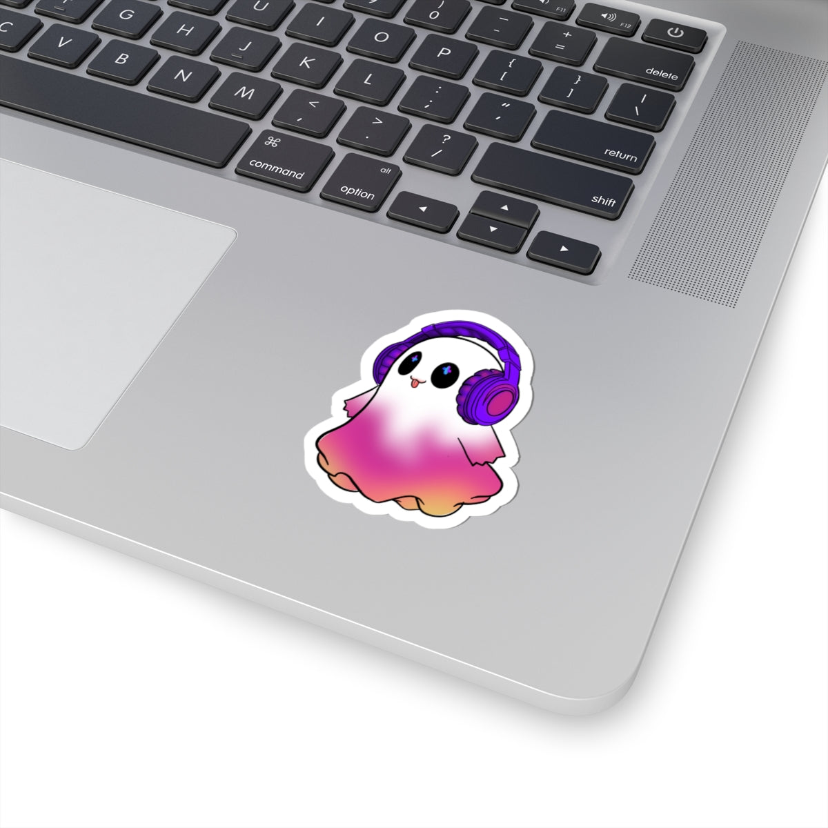 Cute Ghost  — Pink Gradient Ghost with Headphones, Laptop-Decal for Teens & Gamers