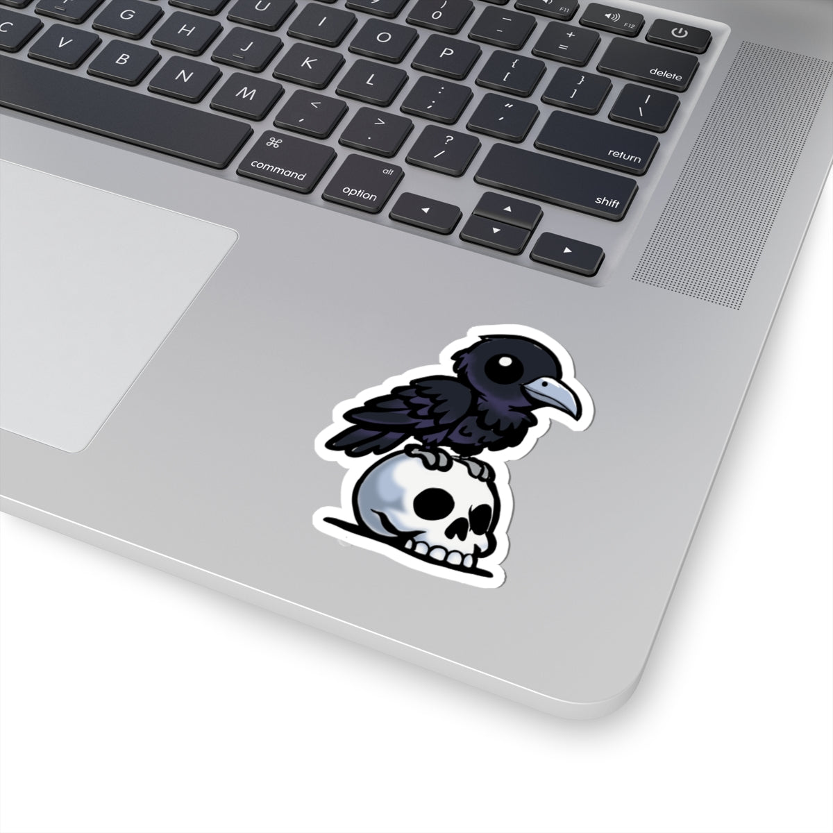 Raven on Skull Sticker — Gothic Kiss-Cut Laptop Decal