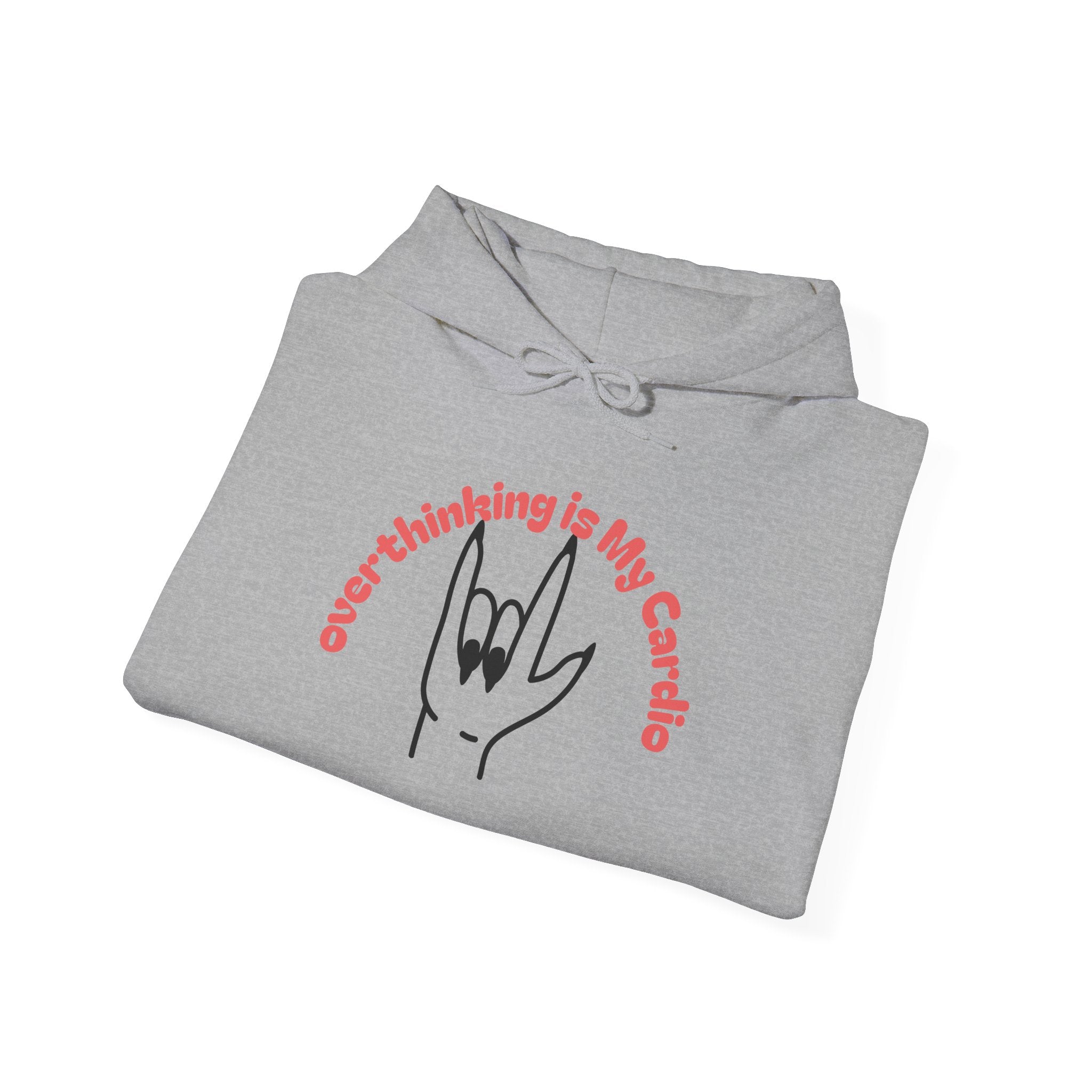 Hoodie – "Overthinking is My Cardio" Rock Hand Graphic Pullover