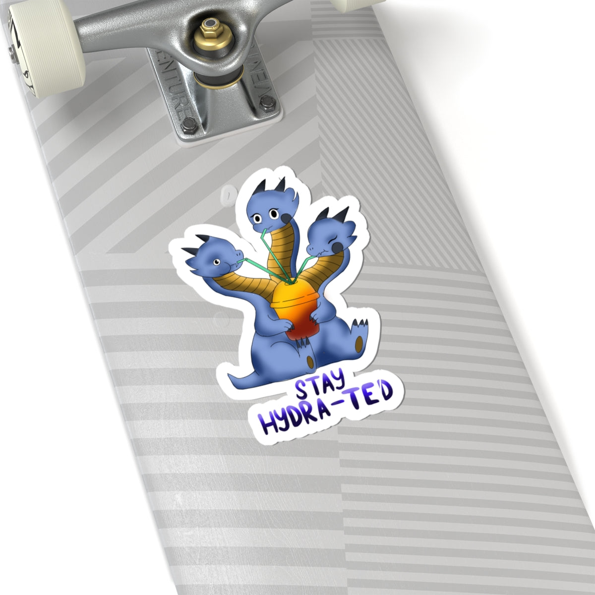 Hydra Drink Sticker — Cute Blue Three-Headed Dragon with "Stay Hydra-ted"