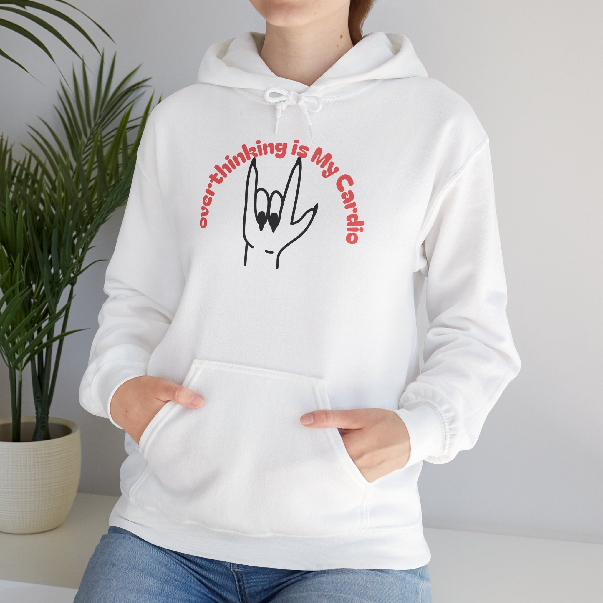 Hoodie – "Overthinking is My Cardio" Rock Hand Graphic Pullover