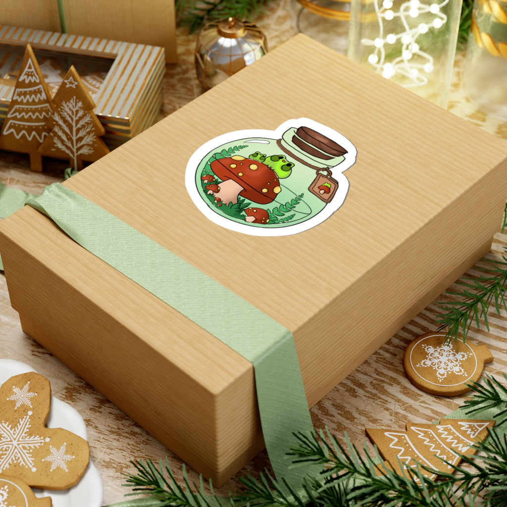 Mushroom Terrarium Kiss-Cut Sticker — Frog in Jar Cute Nature Decal