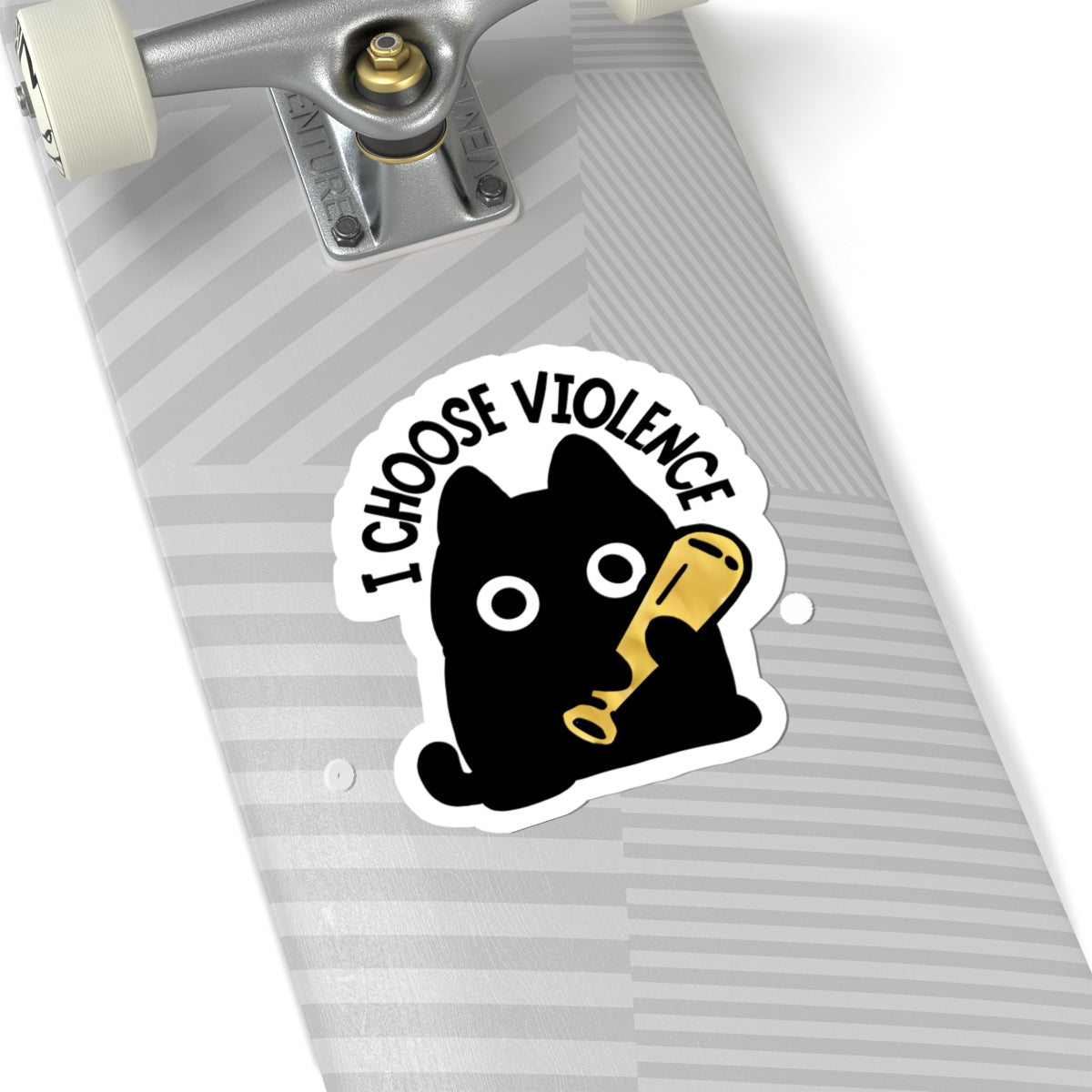 I Choose Violence Cat Sticker — Cute Black Cat with Baseball Bat Kiss-Cut Sticker