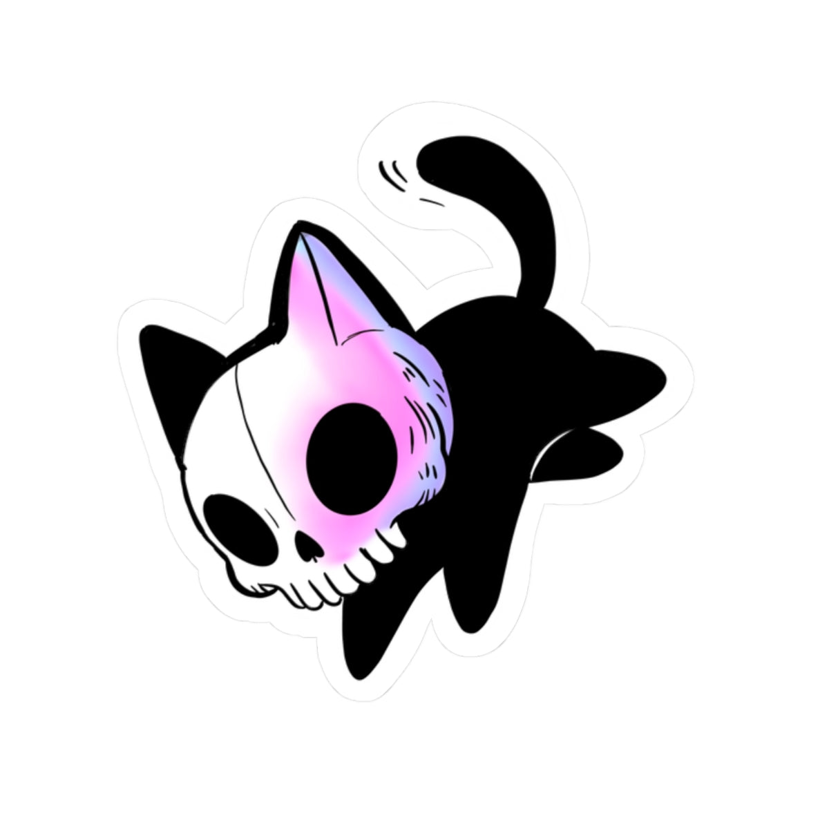 Skull Cat Kiss-Cut Sticker — Cute Gothic Laptop Decal