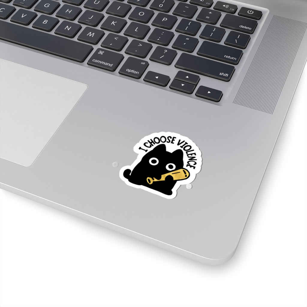 I Choose Violence Cat Sticker — Cute Black Cat with Baseball Bat Kiss-Cut Sticker