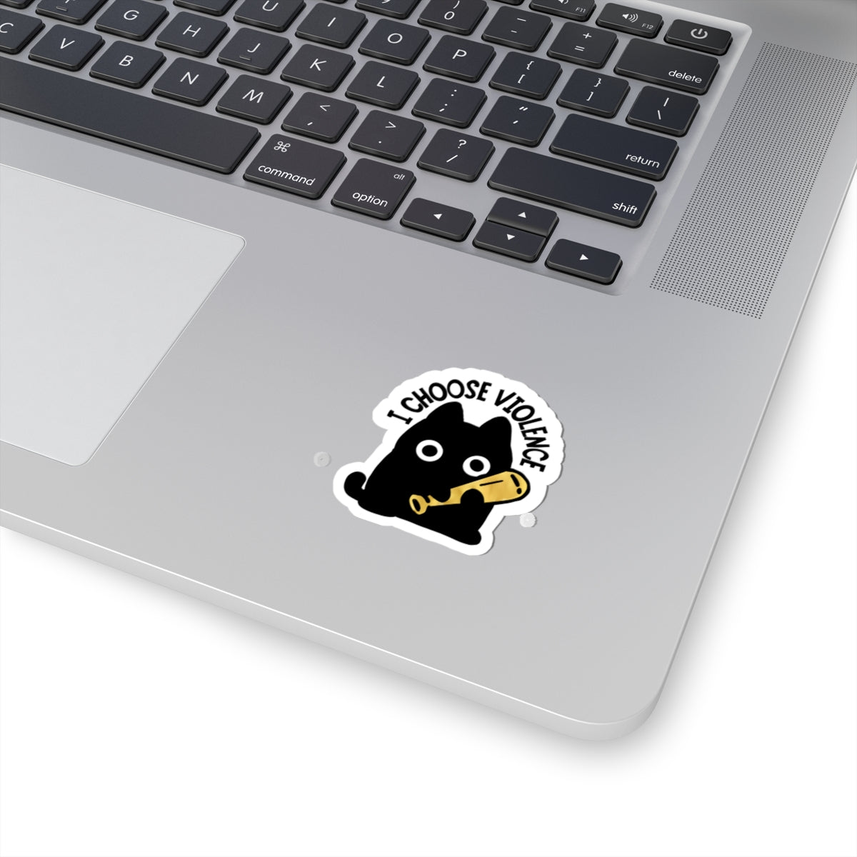I Choose Violence Cat Sticker — Cute Black Cat with Baseball Bat Kiss-Cut Sticker