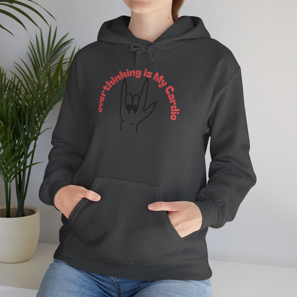 Hoodie – "Overthinking is My Cardio" Rock Hand Graphic Pullover