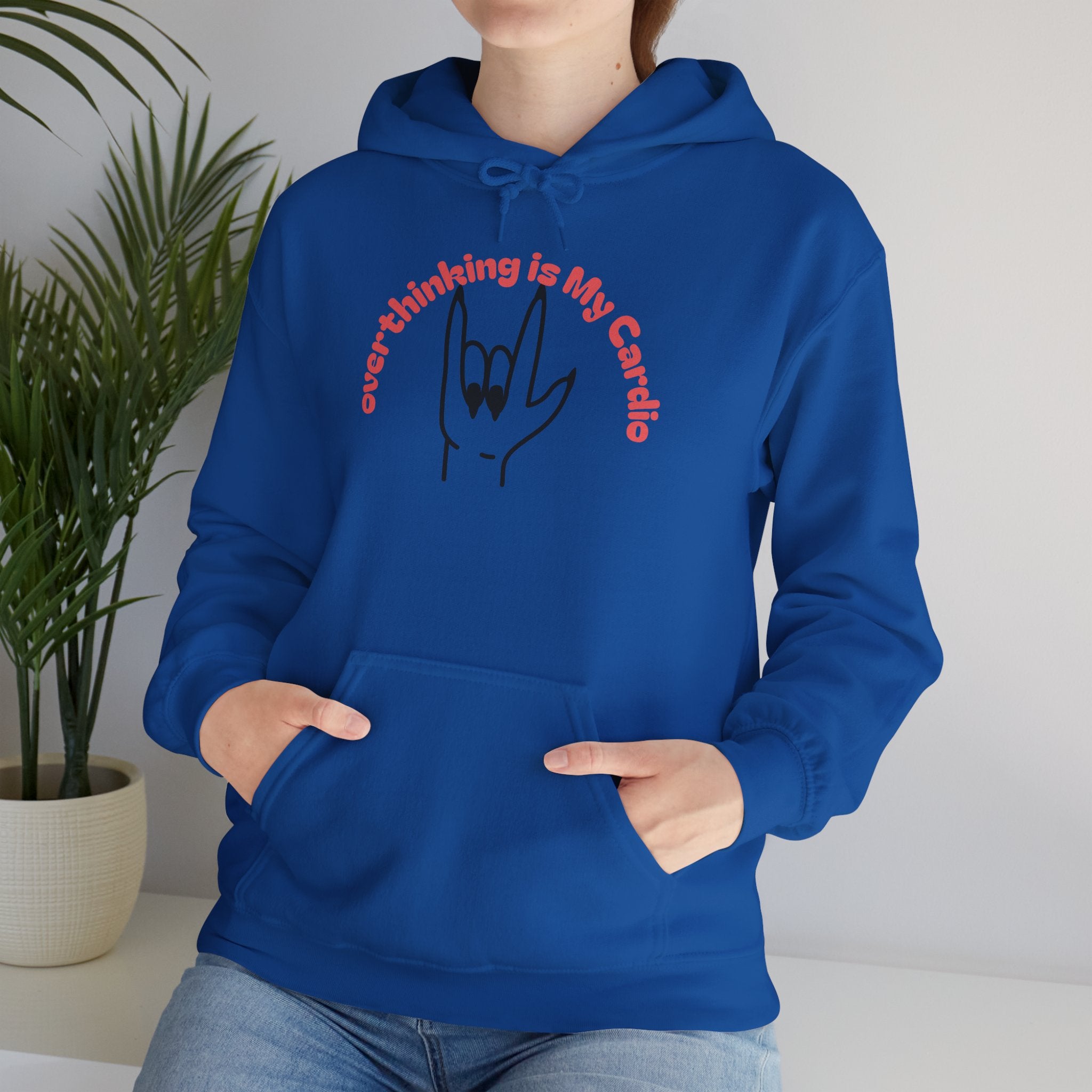 Hoodie – "Overthinking is My Cardio" Rock Hand Graphic Pullover