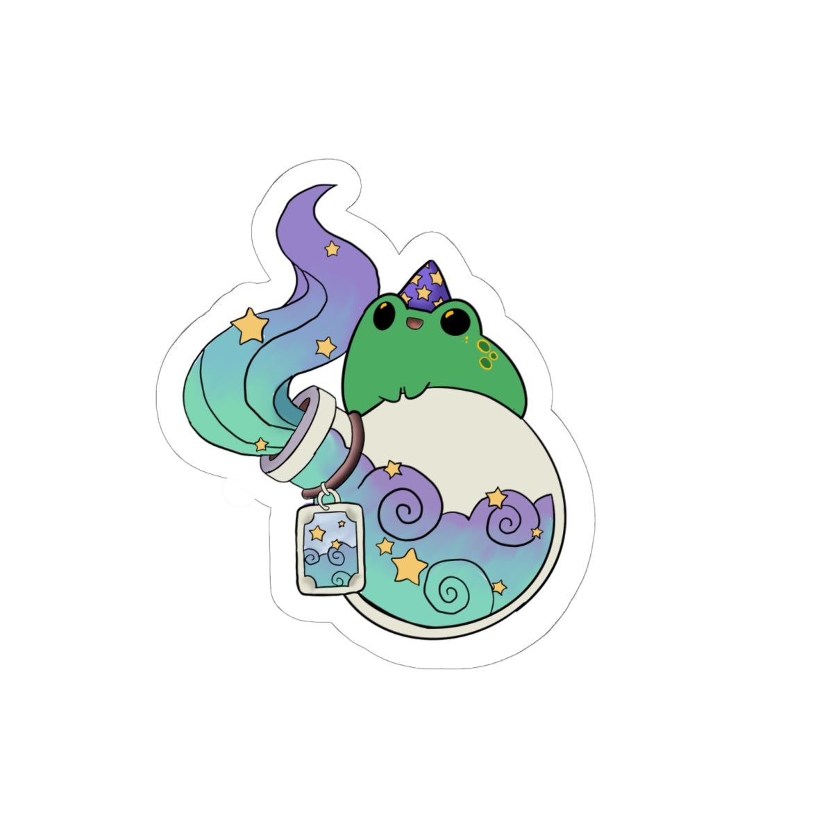 Magical Frog Potion Kiss-Cut Sticker — Cute Pastel Witchy Laptop Decal