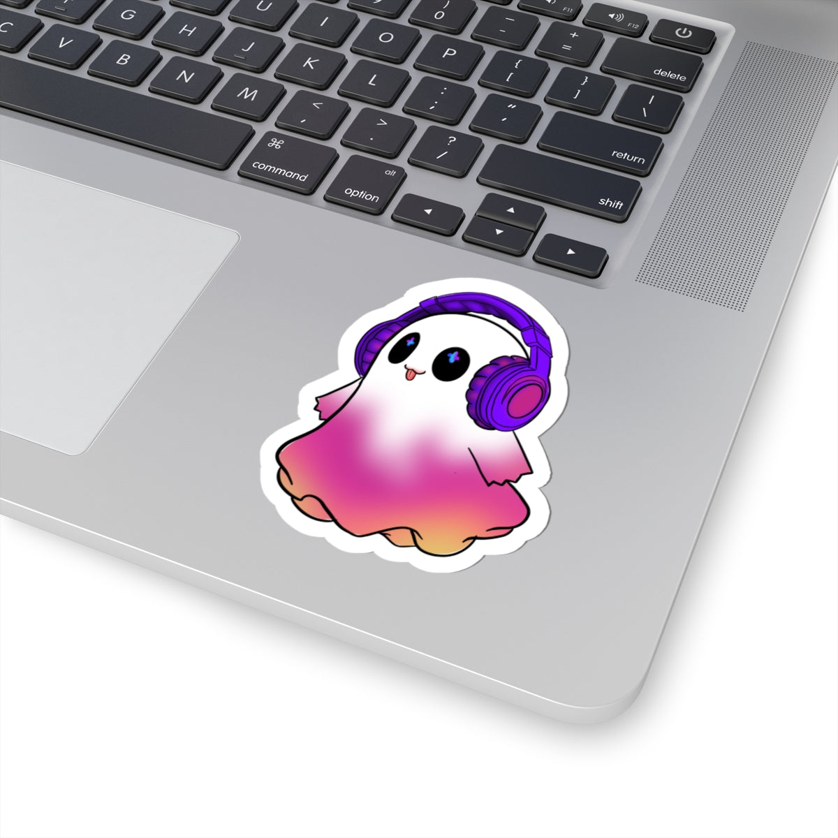 Cute Ghost  — Pink Gradient Ghost with Headphones, Laptop-Decal for Teens & Gamers