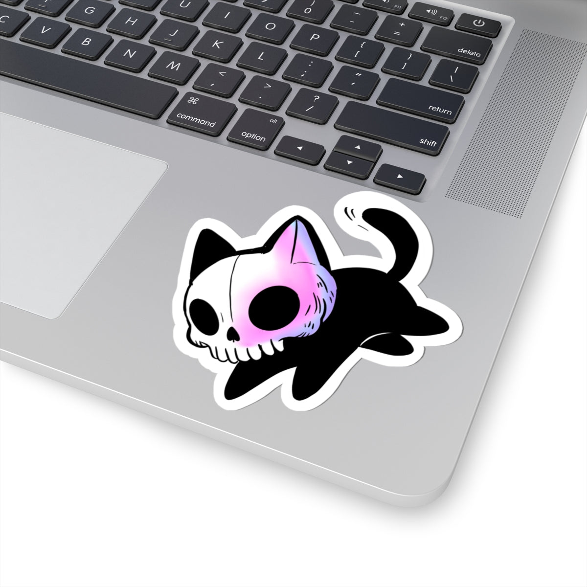 Skull Cat Kiss-Cut Sticker — Cute Gothic Laptop Decal