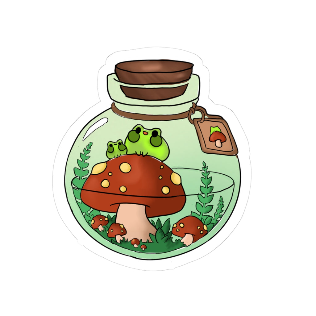 Mushroom Terrarium Kiss-Cut Sticker — Frog in Jar Cute Nature Decal