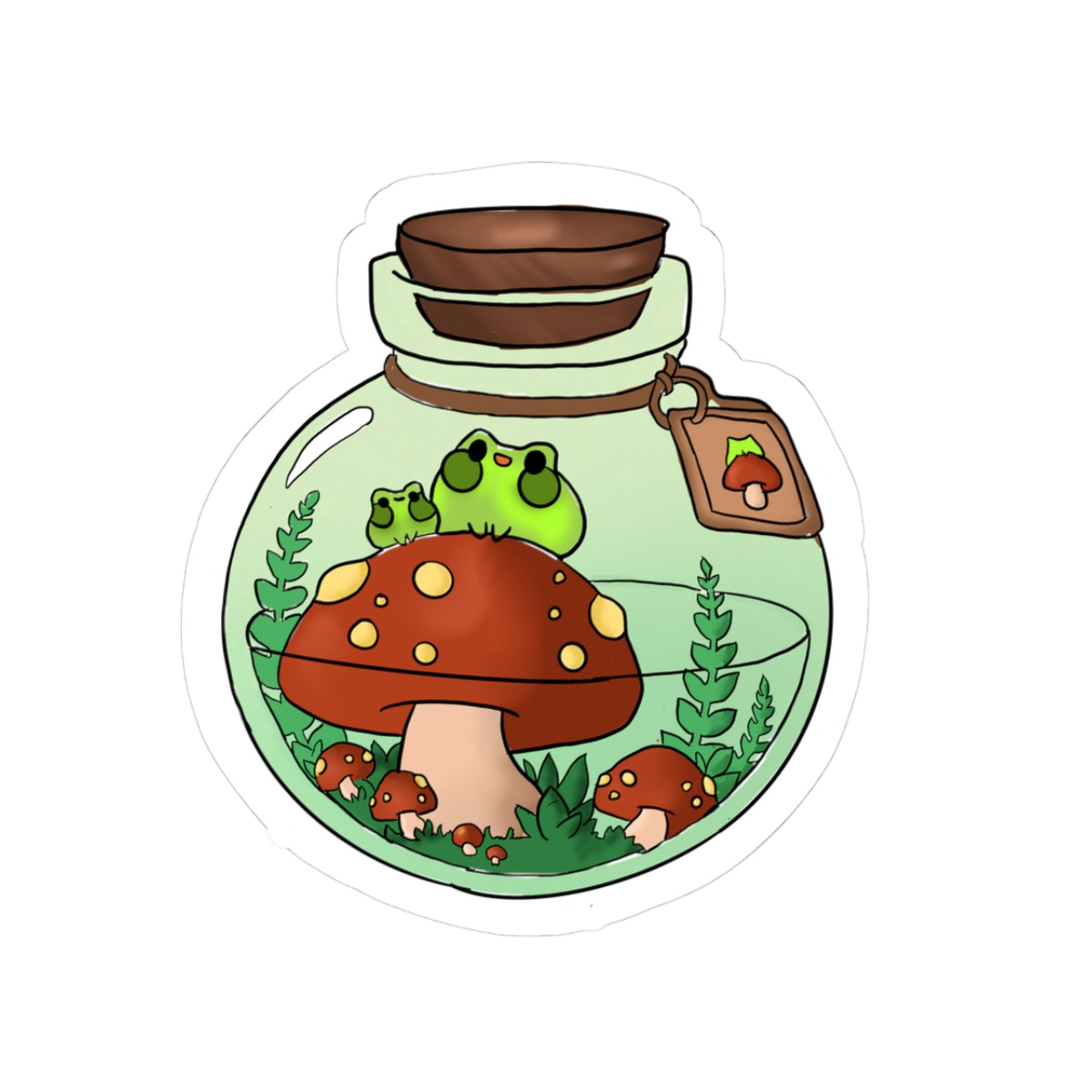 Mushroom Terrarium Kiss-Cut Sticker — Frog in Jar Cute Nature Decal