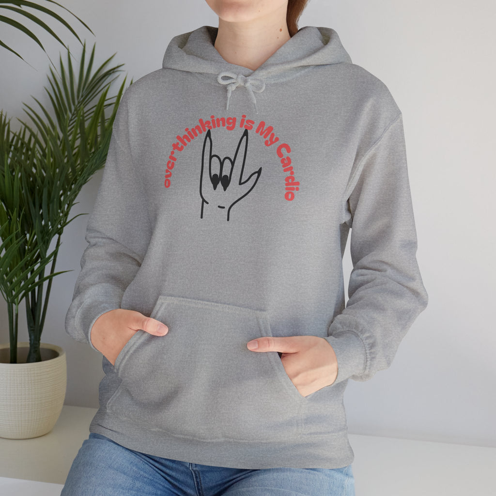 Hoodie – "Overthinking is My Cardio" Rock Hand Graphic Pullover