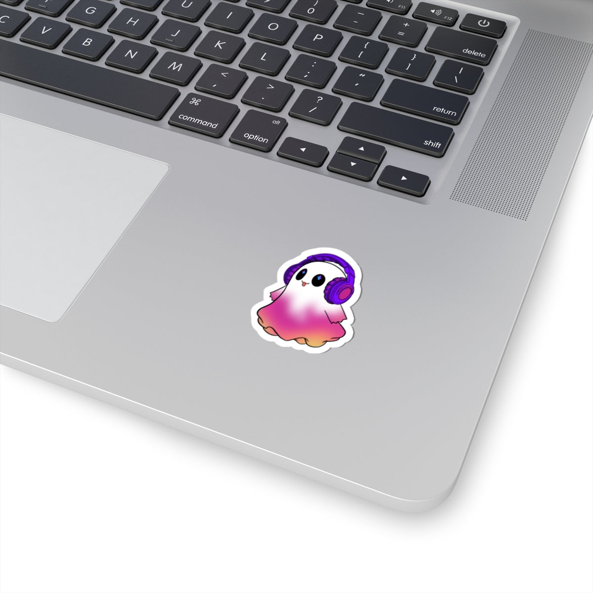 Cute Ghost  — Pink Gradient Ghost with Headphones, Laptop-Decal for Teens & Gamers