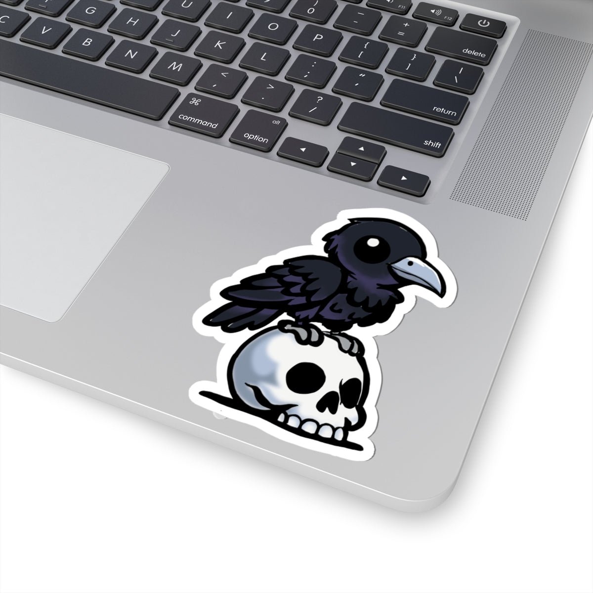 Raven on Skull Sticker — Gothic Kiss-Cut Laptop Decal