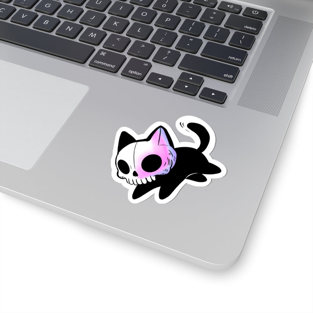 Skull Cat Kiss-Cut Sticker — Cute Gothic Laptop Decal