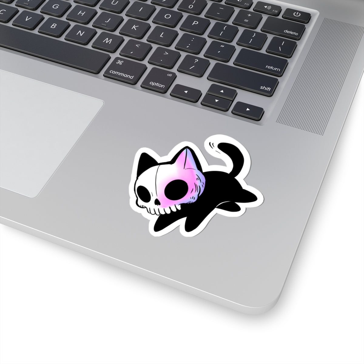 Skull Cat Kiss-Cut Sticker — Cute Gothic Laptop Decal