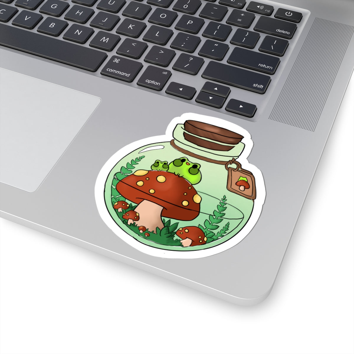 Mushroom Terrarium Kiss-Cut Sticker — Frog in Jar Cute Nature Decal