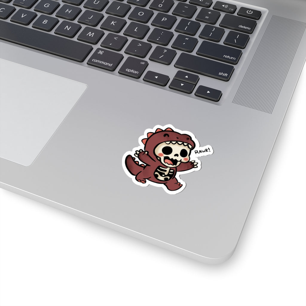 Cute Skeleton Dino Sticker — "Rawr!" Kiss-Cut Vinyl Decal