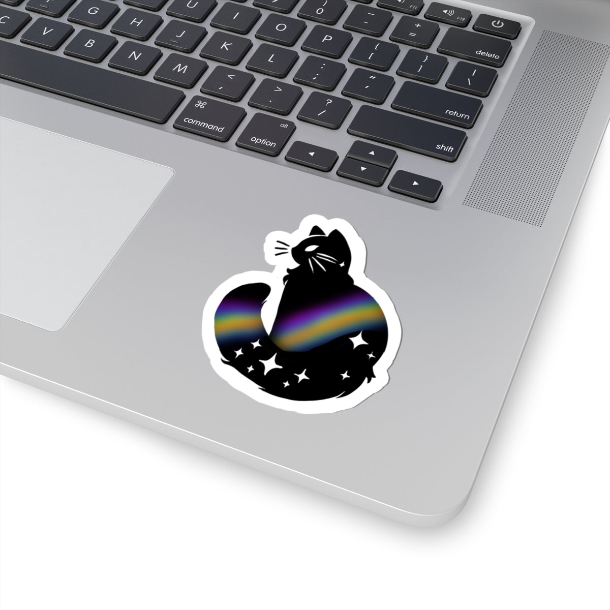 Galaxy Cat Kiss-Cut Sticker — Black Cat with Rainbow Nebula & Stars